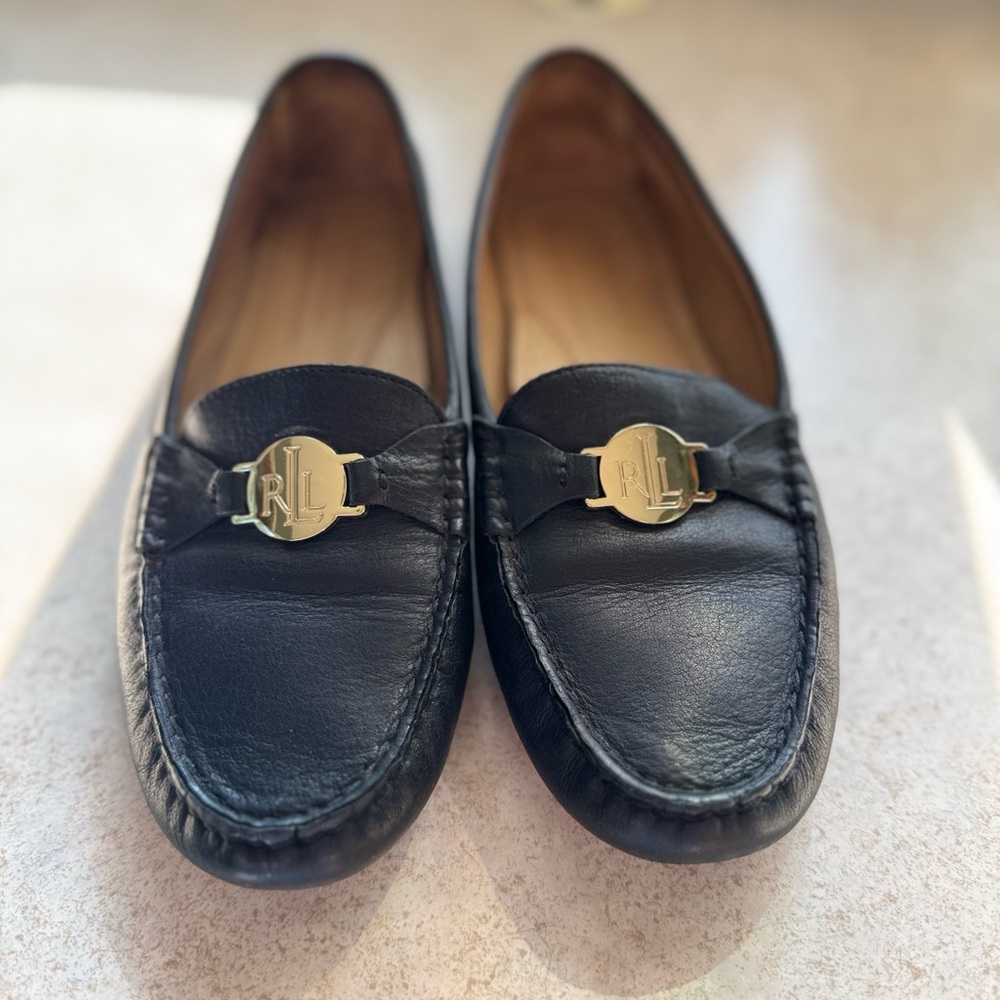Ralph Lauren || Black Leather Carley Loafer / Driving Shoe in Black